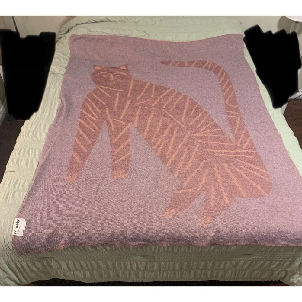 Anthropologie Marcello Velho Folksong Knit Throw Tangerine Orange Cat Blanket